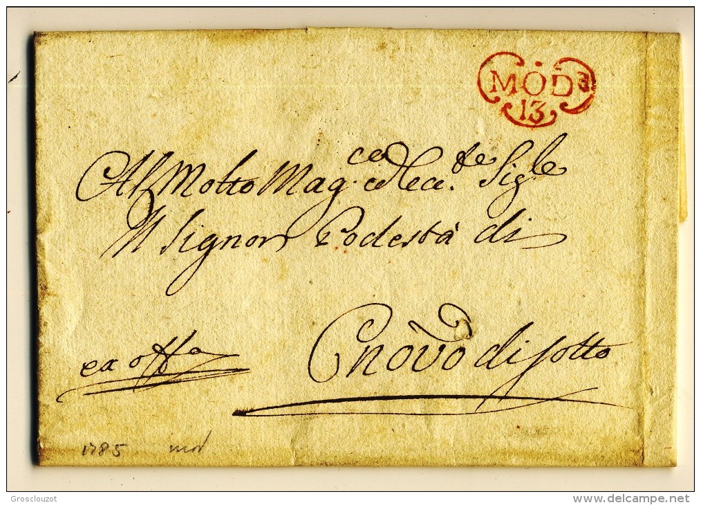 Modena. Eccezionale raccolta 150 pieghi 1770-1798 su carta pergamena con annulli a cuore serie rosso-verde-nero. € 1100;