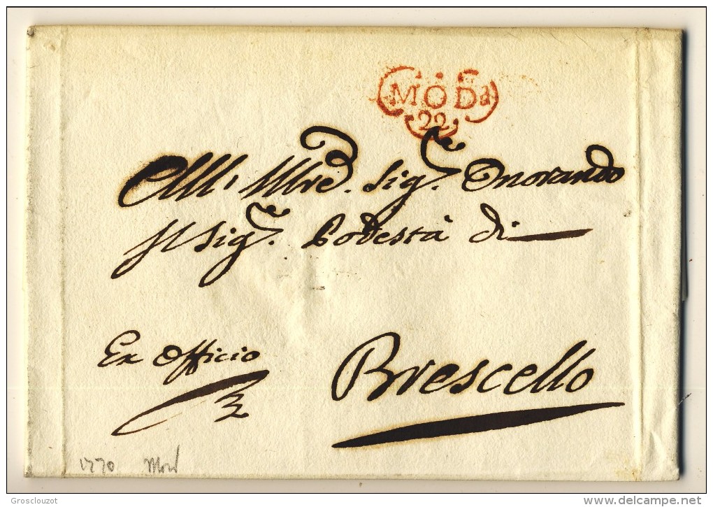 Modena. Eccezionale raccolta 150 pieghi 1770-1798 su carta pergamena con annulli a cuore serie rosso-verde-nero. € 1100;