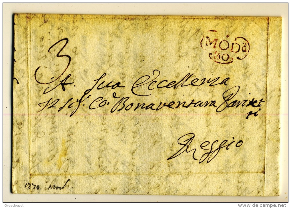 Modena. Eccezionale raccolta 150 pieghi 1770-1798 su carta pergamena con annulli a cuore serie rosso-verde-nero. € 1100;