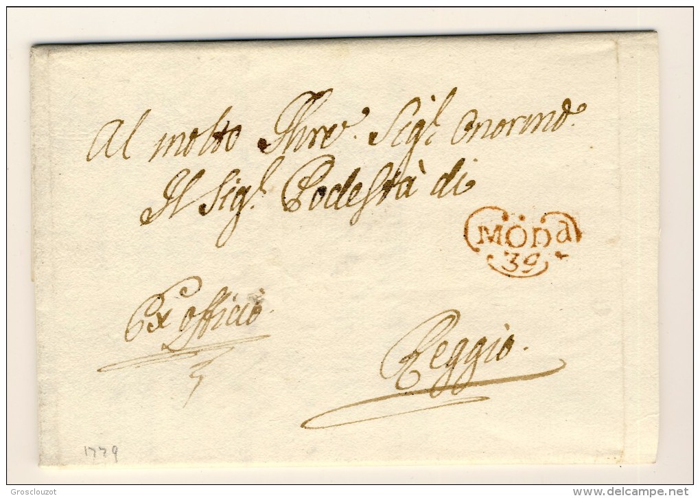 Modena. Eccezionale raccolta 150 pieghi 1770-1798 su carta pergamena con annulli a cuore serie rosso-verde-nero. € 1100;