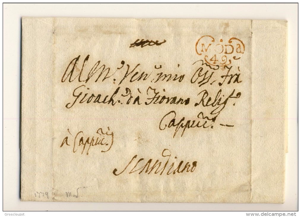 Modena. Eccezionale raccolta 150 pieghi 1770-1798 su carta pergamena con annulli a cuore serie rosso-verde-nero. € 1100;