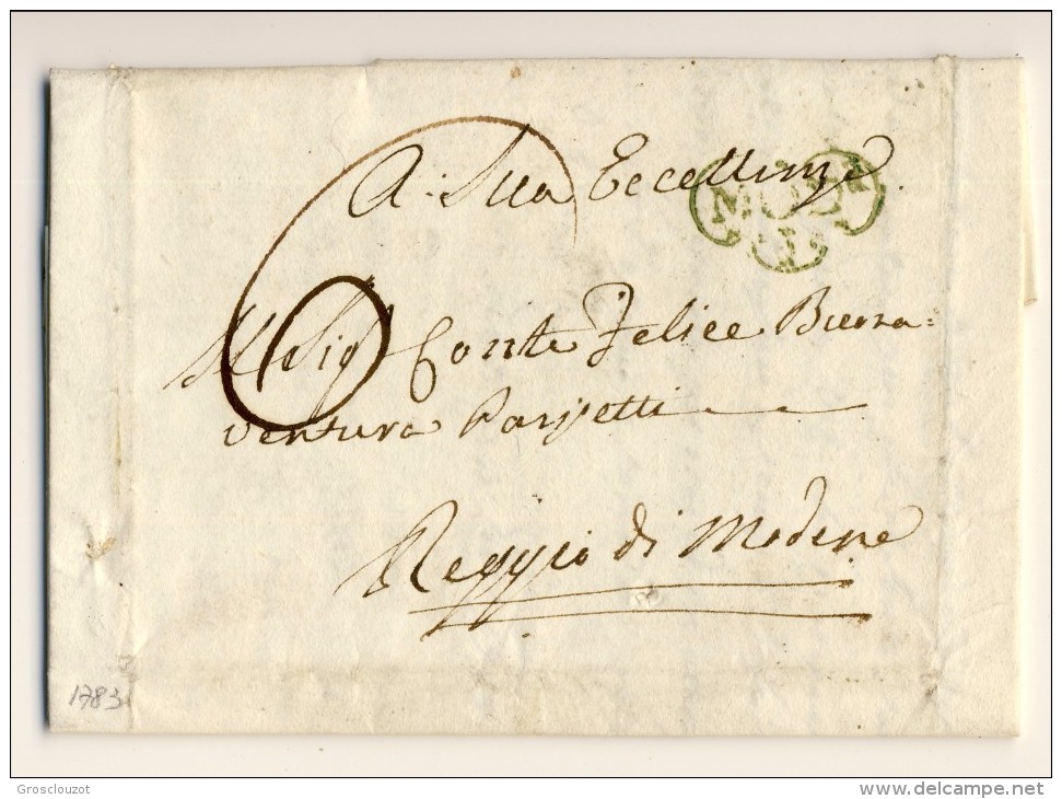 Modena. Eccezionale raccolta 150 pieghi 1770-1798 su carta pergamena con annulli a cuore serie rosso-verde-nero. € 1100;