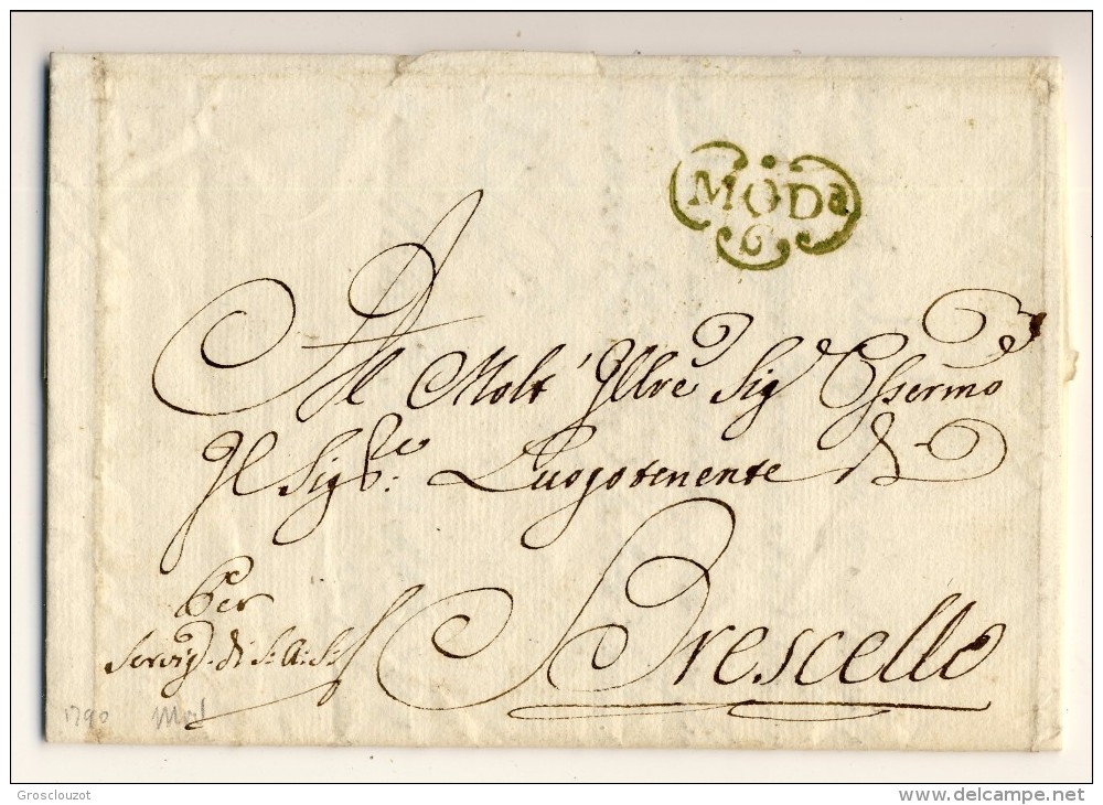 Modena. Eccezionale raccolta 150 pieghi 1770-1798 su carta pergamena con annulli a cuore serie rosso-verde-nero. € 1100;