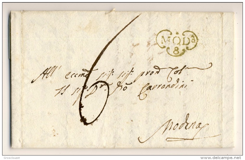 Modena. Eccezionale raccolta 150 pieghi 1770-1798 su carta pergamena con annulli a cuore serie rosso-verde-nero. € 1100;