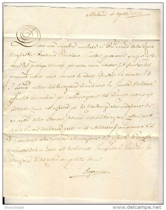 Modena. Eccezionale raccolta 150 pieghi 1770-1798 su carta pergamena con annulli a cuore serie rosso-verde-nero. € 1100;