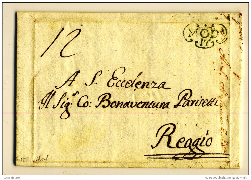 Modena. Eccezionale raccolta 150 pieghi 1770-1798 su carta pergamena con annulli a cuore serie rosso-verde-nero. € 1100;