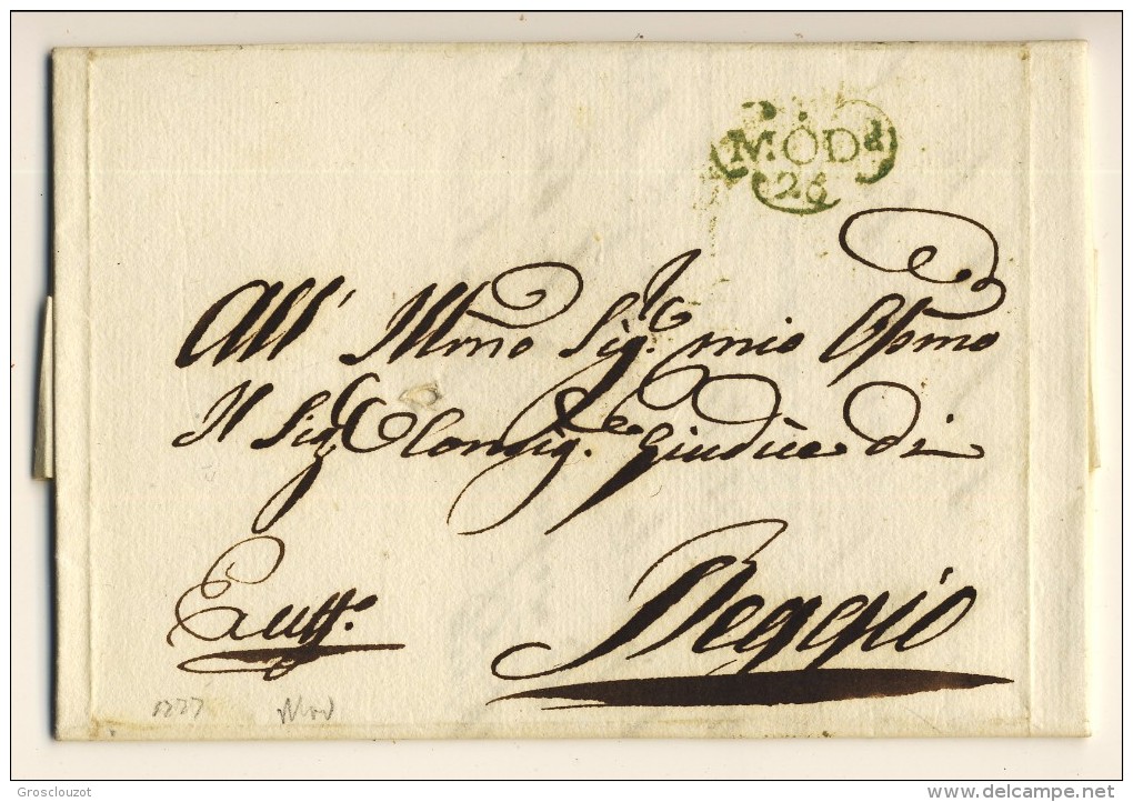 Modena. Eccezionale raccolta 150 pieghi 1770-1798 su carta pergamena con annulli a cuore serie rosso-verde-nero. € 1100;