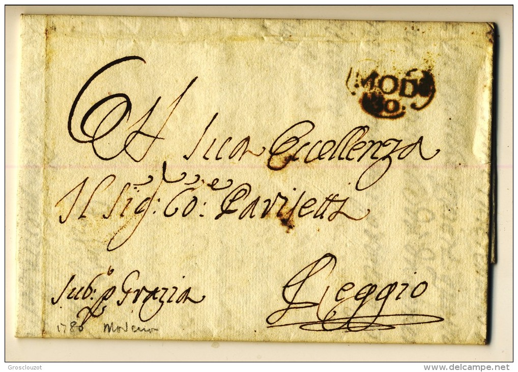 Modena. Eccezionale raccolta 150 pieghi 1770-1798 su carta pergamena con annulli a cuore serie rosso-verde-nero. € 1100;