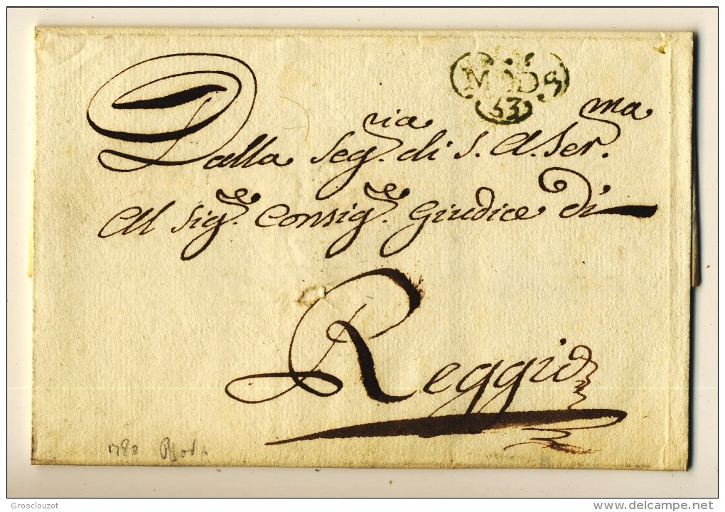 Modena. Eccezionale raccolta 150 pieghi 1770-1798 su carta pergamena con annulli a cuore serie rosso-verde-nero. € 1100;