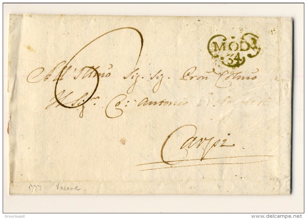 Modena. Eccezionale raccolta 150 pieghi 1770-1798 su carta pergamena con annulli a cuore serie rosso-verde-nero. € 1100;