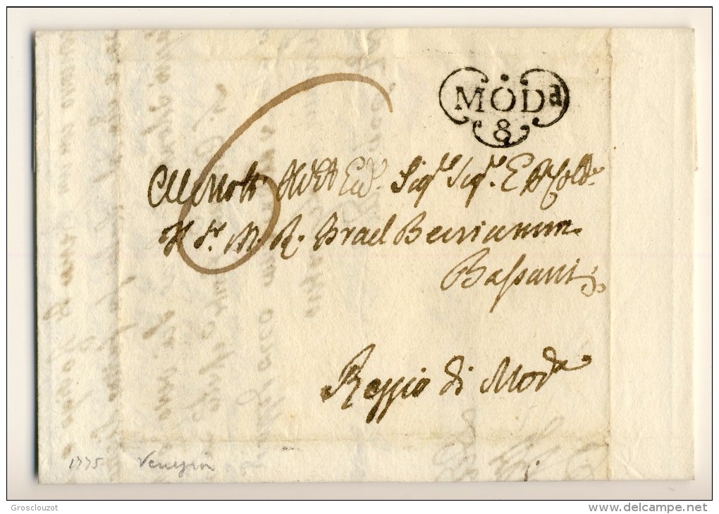 Modena. Eccezionale raccolta 150 pieghi 1770-1798 su carta pergamena con annulli a cuore serie rosso-verde-nero. € 1100;