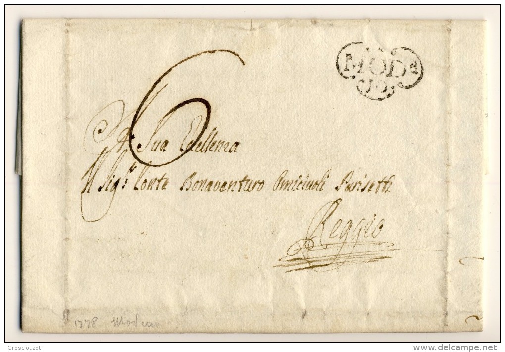 Modena. Eccezionale raccolta 150 pieghi 1770-1798 su carta pergamena con annulli a cuore serie rosso-verde-nero. € 1100;