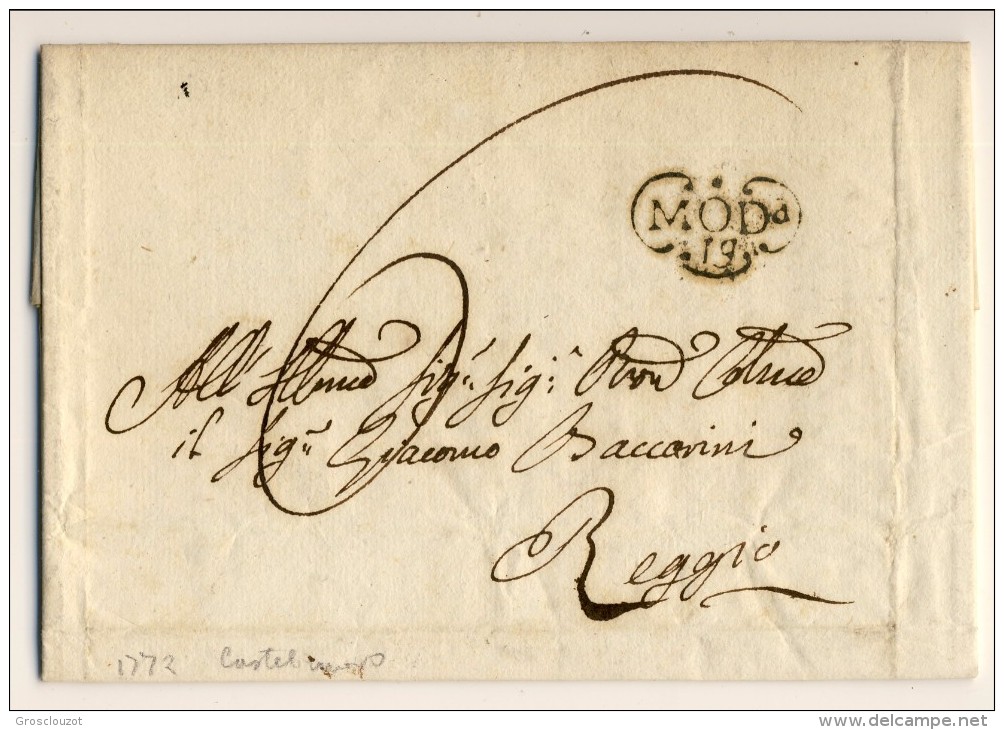 Modena. Eccezionale raccolta 150 pieghi 1770-1798 su carta pergamena con annulli a cuore serie rosso-verde-nero. € 1100;