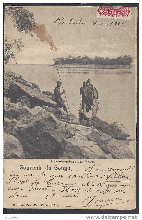 CONGO BELGE - 1913 - CORRESPONDANCE DE MATADI  SUR CARTE POSTALE " A L'EMBOUCHURE DU CONGO " VERS BRUXELLES - - Briefe U. Dokumente