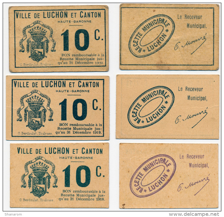 LUCHON &amp; CANTON //  Haute Garonne //  2 X 5 &amp; 3 X 10  Centimes - Bons & Nécessité