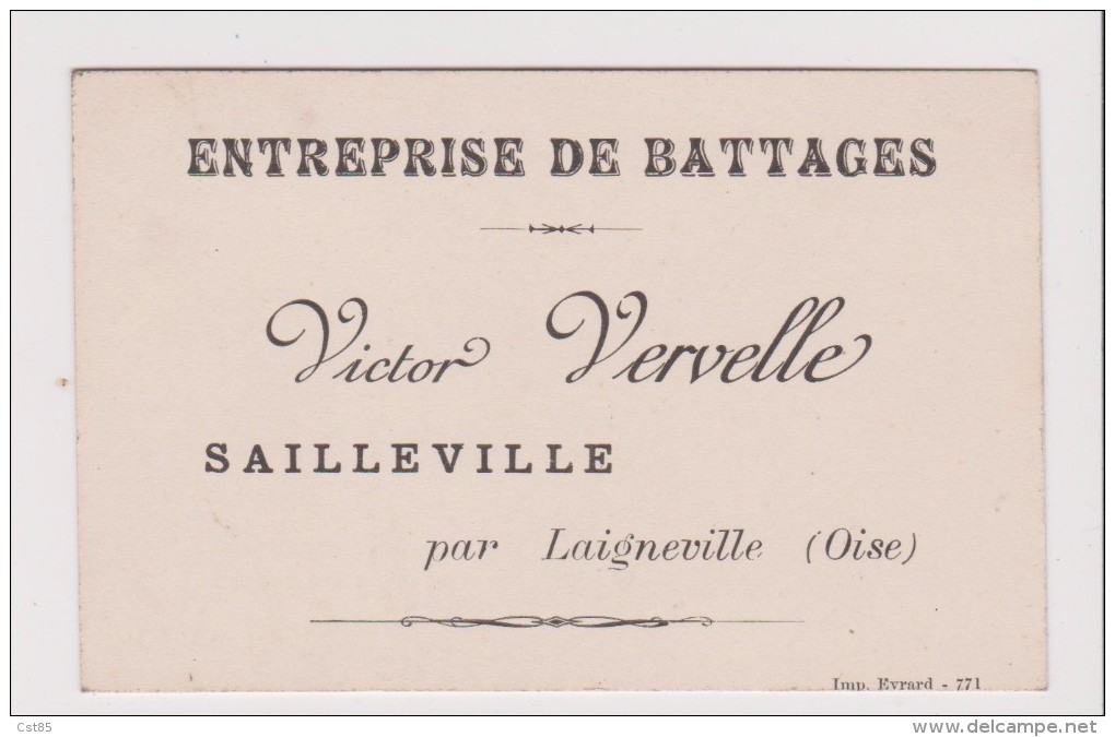 Carte De Visite Ancienne - ENTREPRISE DE BATTAGE VICTOR VERVELLE SAILLEVILLE PAR LAIGNEVILLE - Cartes De Visite