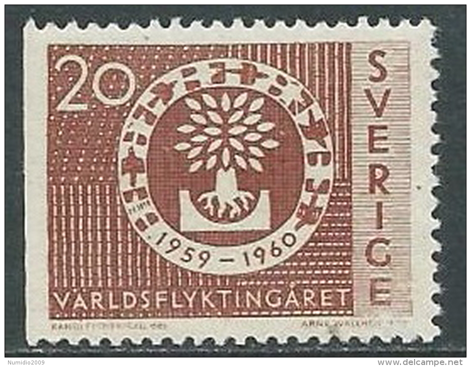 1960 SVEZIA ANNO DEL RIFUGIATO 20 ORE DENTELLATO TRE LATI  MNH ** - ZX8.3-2 - Unused Stamps