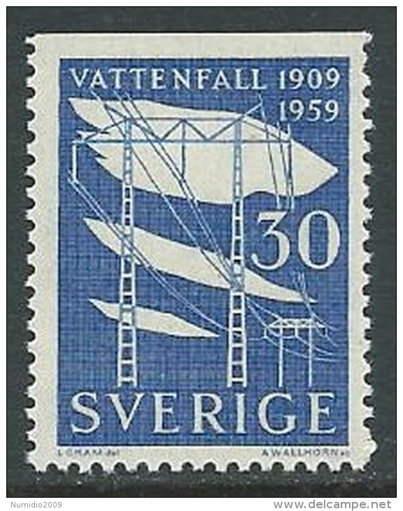 1959 SVEZIA ENERGIA ELETTRICA 30 ORE D. TRE LATI MNH ** - ZX8.5 - Unused Stamps