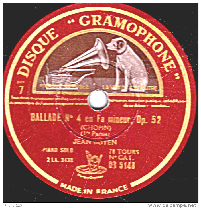 78 Trs 30 Cm  état  B -  PIANO SOLO - JEAN DOYEN - BALLADE N°4 En Fa Mineur, Op. 52 (CHOPIN) 1re Partie, 2e Partie - 78 T - Disques Pour Gramophone