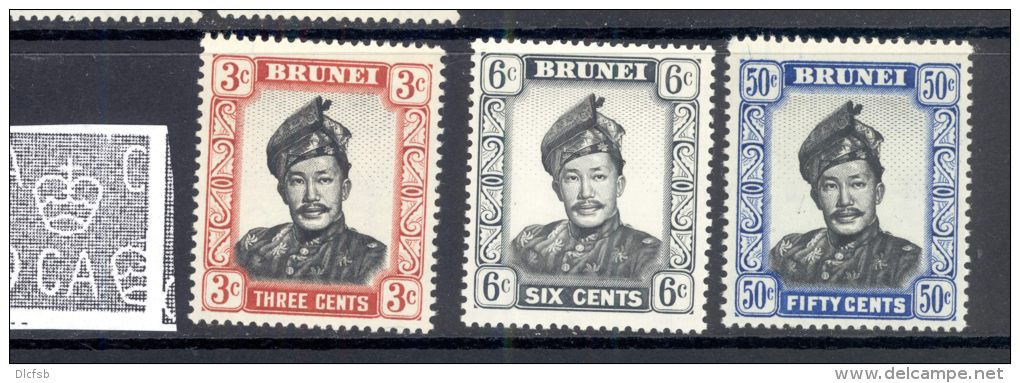 BRUNEI, 1964 3c, 6c, 50c (wmk Block CA) Unmounted Mint - Brunei (...-1984)