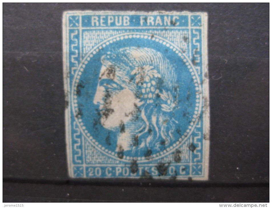 YT N° 46   20 C Bleu,   Oblitéré   1870 - 1871 - 1870 Ausgabe Bordeaux