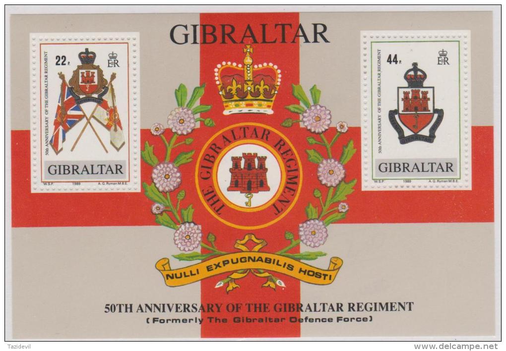 GIBRALTAR - MNH ** 1989 Regimental Arms Souvenir Sheet. Scott 548 - Gibraltar