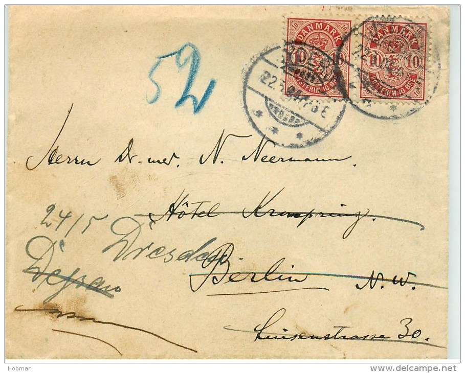 Denmark Cover 2*10 øre Rød Berkin Return To Dresden - Storia Postale