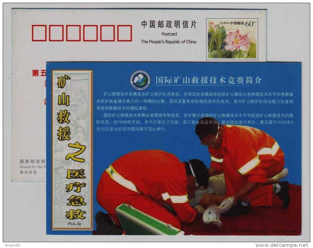 Emergency First Aid,Artificial Respiration,CN06 Pingdingshan The 5th International Mine Rescue Contest Pre-stamped Card - Secourisme