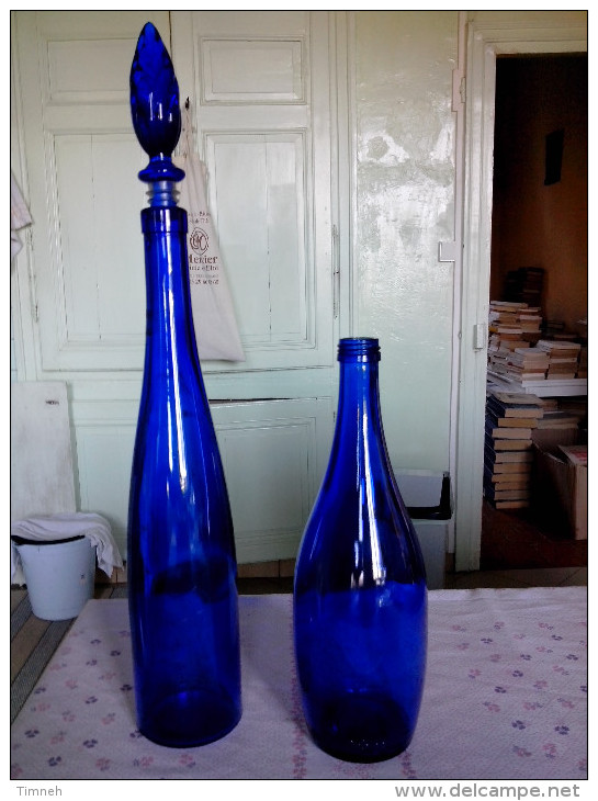 VERRE BLEU 1 BOUTEILLE TY NANT +1 BOUTEILLE LONG COL FINE + 2 BOUCHON à FLACON LUNE + FLAMME +1 Incolore Facette - Andere & Zonder Classificatie