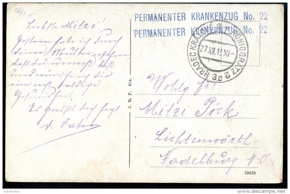 Hradec Kralove, Velke Namest, 27.12.1915, Königgrätz, K.u.k. Permanenter Krankenzug No, 22 - Tschechische Republik