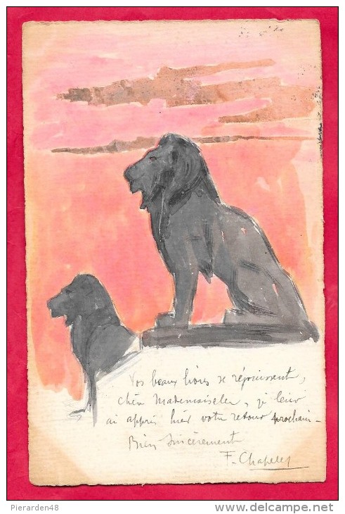 Les Lions Façon Peinture-cpa écrite Dos Simple 1904 - Lions