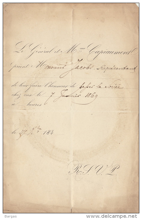 General Capiaumont Soirée 1869 Fond Ministre Jacobs - Autres & Non Classés