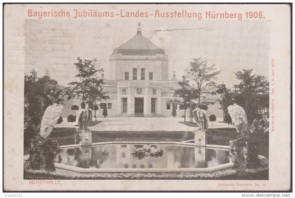 Bavière 1906. Carte, Entier Postal TSC. Exposition De Nuremberg 1906. Hall De L'art. Statues De Pélicans - Pélicans