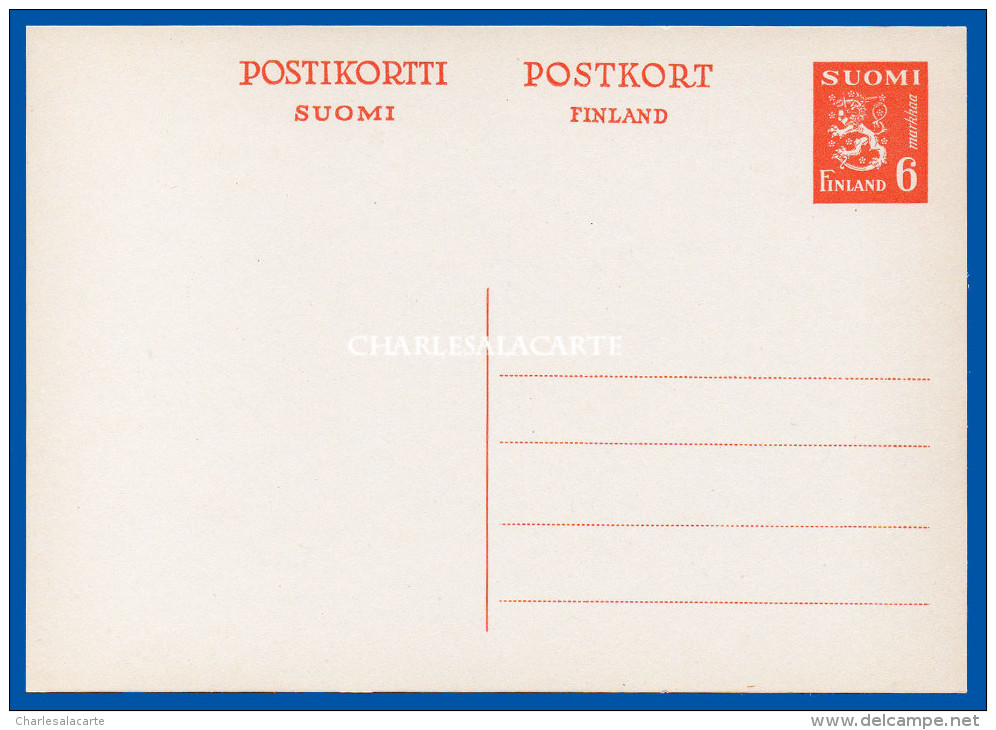 FINLAND 1945-52 PREPAID CARD 6Mk. ORANGE-RED HIGGINS & GAGE 96 UNUSED EXCELLENT CONDITION - Entiers Postaux