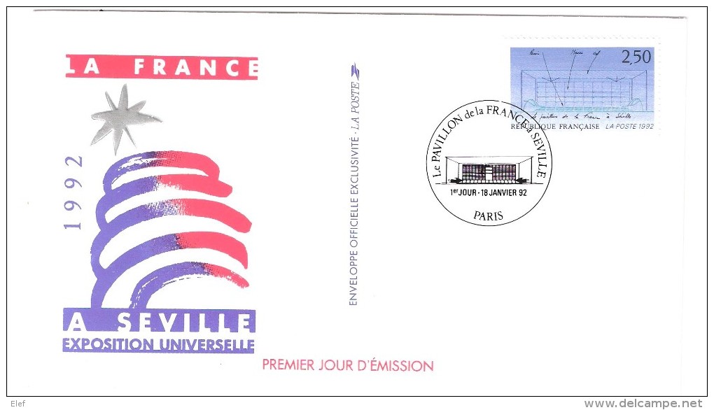 Lettre Premier FDC Cover : Le Pavillon De  LA FRANCE A SEVILLE , Exposition Universelle 18 Janvier 1992 , TB - 1992 – Sevilla (Spanje)