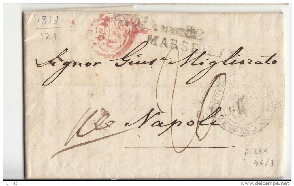 DE911-1825 Lettre MARSEILLE-NEAPLES (Italie)-cache MARSEILLE+Rouge Neaples - 1801-1848: Précurseurs XIX