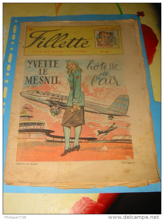 Magazine FILLETTE NR 181 Du 05 Janvier 1950 Yvette Le Mesnil Hôtesse De L'Air - Fillette