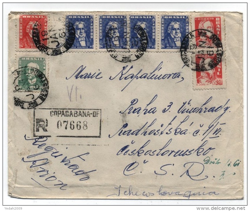 Brazil/Czechoslovakia REGISTERED AIRMAIL COVER 1961 - Airmail