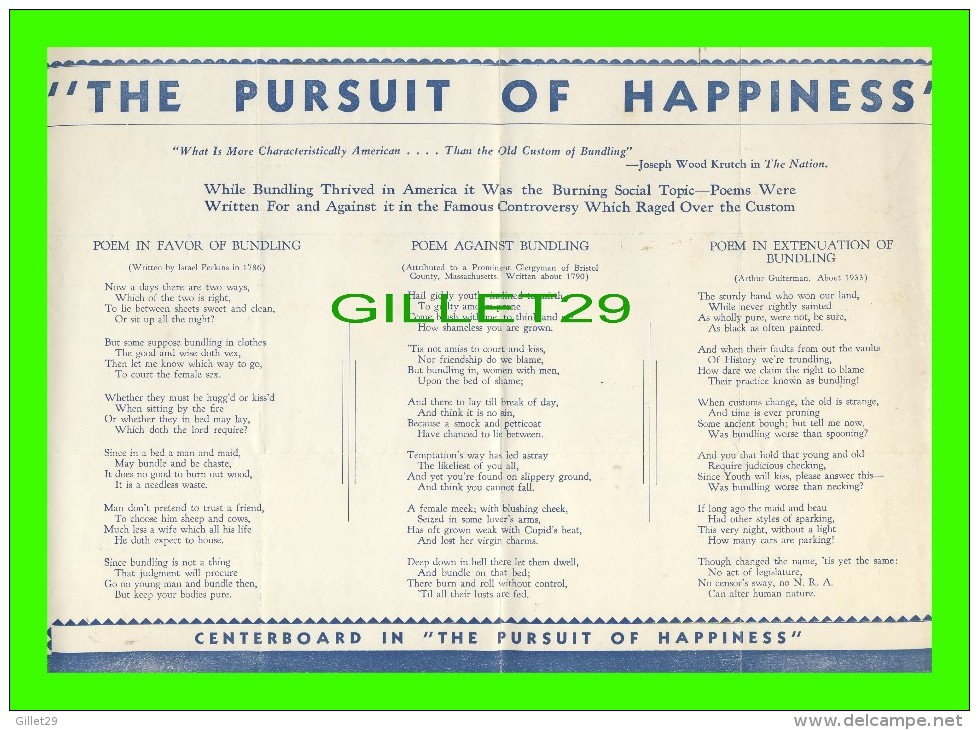 PROGRAMMES - HOLLIS ST. THEATRE, BOSTON, MA - " THE PURSUIT OF HAPPINESS " - Programs