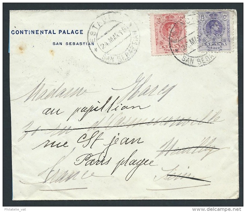 ESPAGNE - Enveloppe Du Continental Palace ( Retaillée ) Pour La France En 1915 - A Voir - Lot P13952 - Covers & Documents