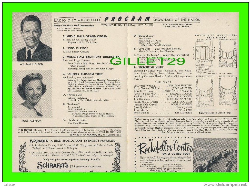 PROGRAMMES - PROGRAM - RADIO CITY MUSIC HALL, NY 1954 - SHOWPLACE - WILLIAM HOLDEN, JUNE ALLYSON - - Programmes