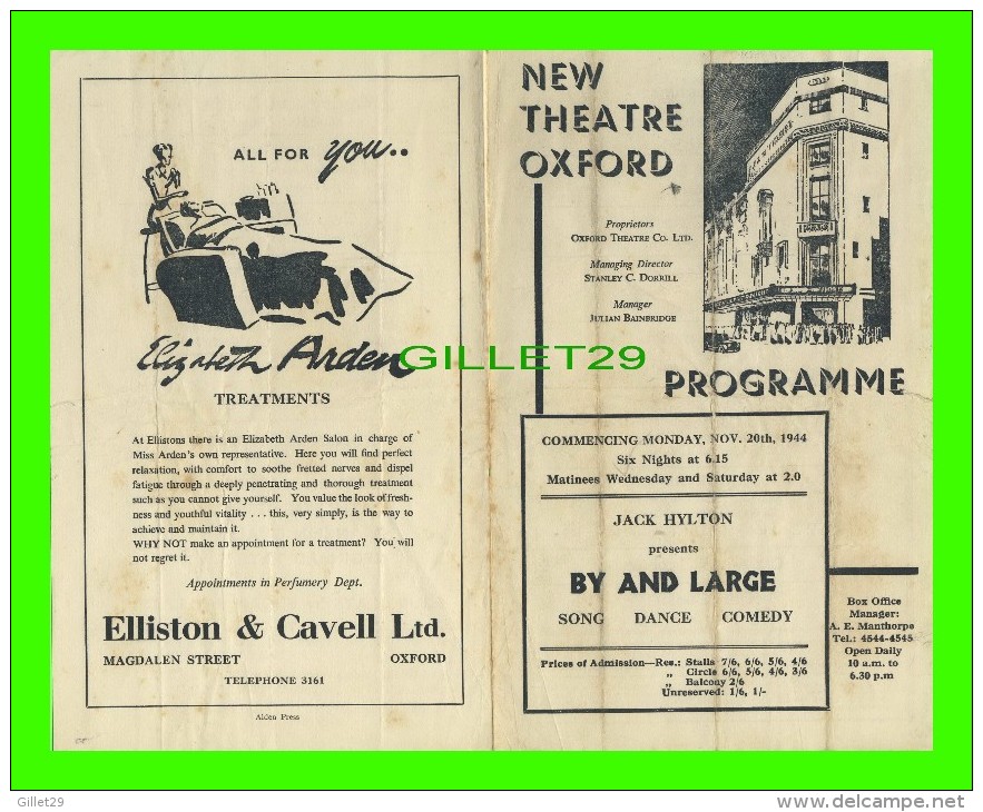 PROGRAMMES - PROGRAM - NEW THEATRE OXFORD, ENGLAND  " THE APOLLO " - JACK HYLTON PRESENTS "BY AND LARGE" 1944 - - Programs