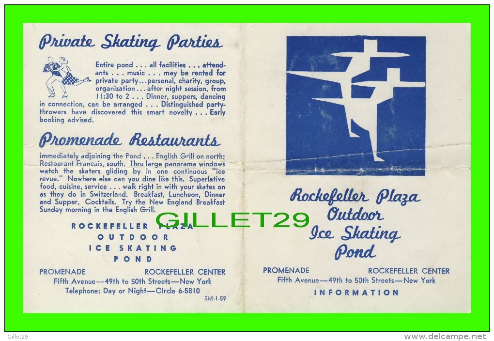 PROGRAMMES - PROGRAM - ROCKEFELLER PLAZA OUTDOOR ICE SKATING POND - 1959 - - Programmes