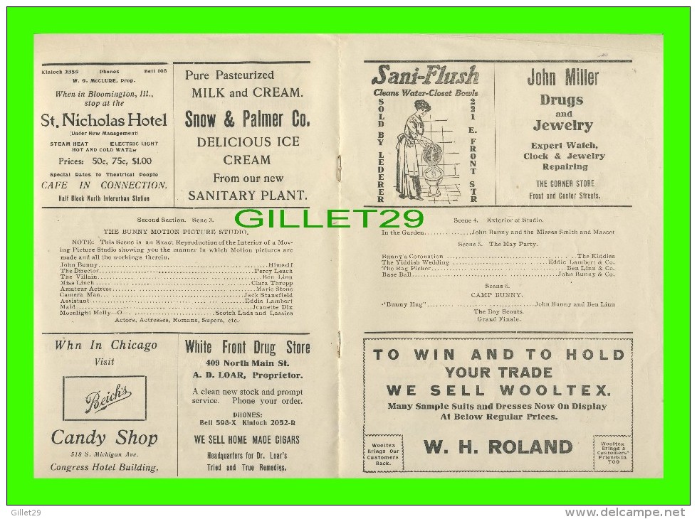 PROGRAMMES - PROGRAM - CHATTERTON OPERA HOUSE, BLOOMINGTON, IL -  GEO H. MILLER, ARCHITECT - - Programmes