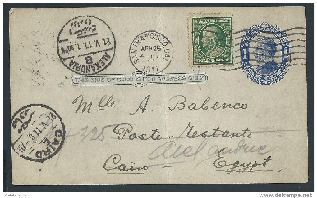 ETATS UNIS - Entier Postal ( Plié) De San Francisco Pour L ' Egypte En 1911 - Voir Scans - Lot P13963 - 1901-20