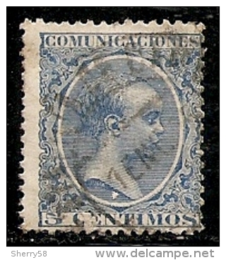 1889-1901-ED. 215 ALFONSO XIII TIPO PELÓN 5 CTS. AZUL - USADO FECHADOR ESTAFETA DE CAMBIO 7ENE96 - Used Stamps