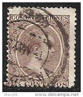 1889-1901-ED. 219 ALFONSO XIII TIPO PELÓN 15 CTS. CASTAÑO VIOLETA  - USADO FECHADOR VALLADOLID - Used Stamps