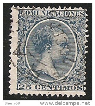 1889-1901-ED. 221 ALFONSO XIII TIPO PELÓN 25 CTS. AZUL  - USADO FECHADOR 20SEP93 - Used Stamps