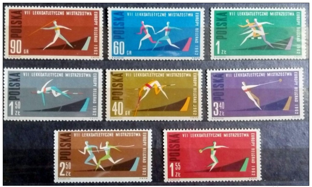 1962 Polonia Set 8v. EUROPEAN ATHLESTICS Yvert 1198-1205 NEUF MNH ** - Nuevos