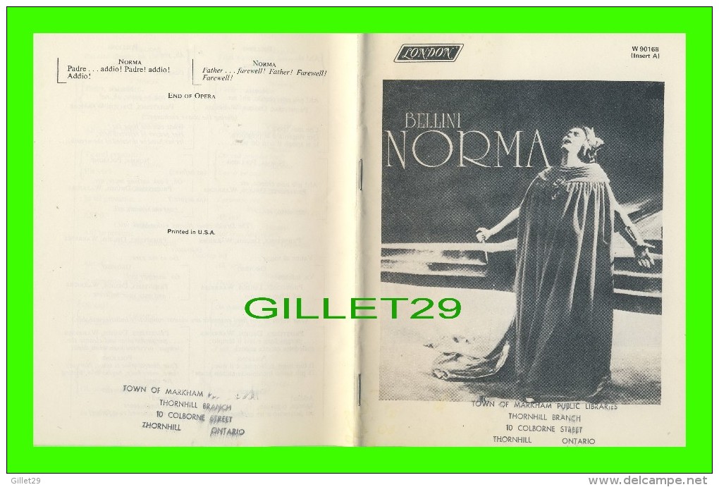 PROGRAMMES - PROGRAM - BELLINI, "NORMA" BY HERBERT WEINSTOCK 1968 - JOAN  SUTHERLAND & MARILYN HORNE - - Programmes